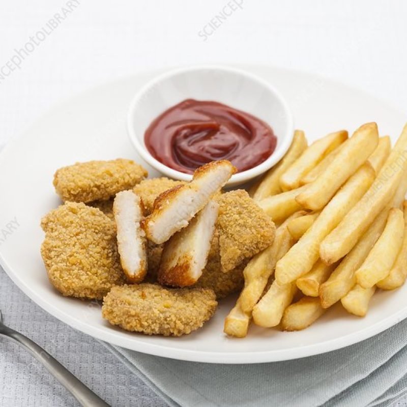 Chicken nuggets and chips.